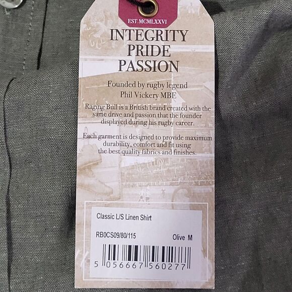 Raging Bull Button Up Shirt Mens Olive Size M Long Sleeve Linen Blend Logo NWT - Picture 14 of 16
